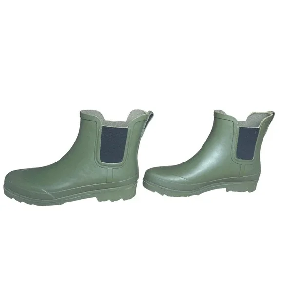 J. Crew Green Rubber Chelsea Rain Boots Women's Size 8 Short Lug-sole - Picture 4 of 8